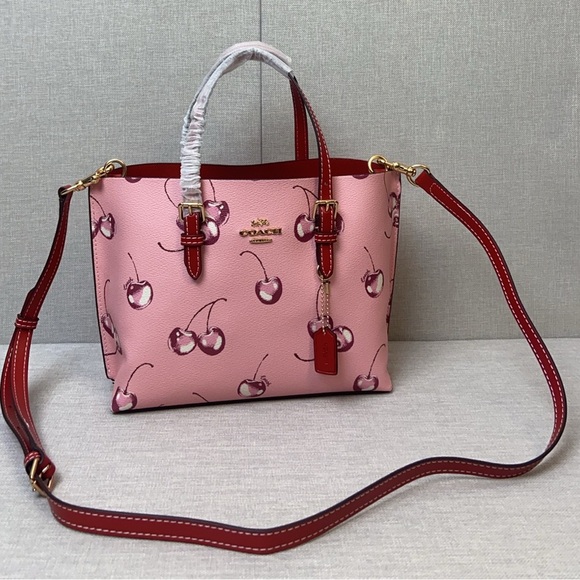 🍏🍏Coach Mollie  Tote Bag 25 With Cherry Print Crossbody Strap - Picture 2 of 9